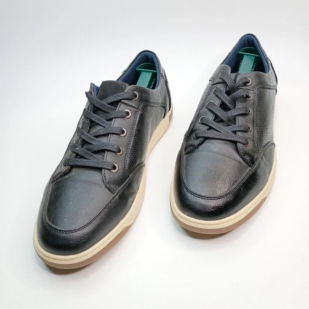 Jouison Milan Mens Black Faux Leather Perforated Lace Up Casual Sneakers Size 10